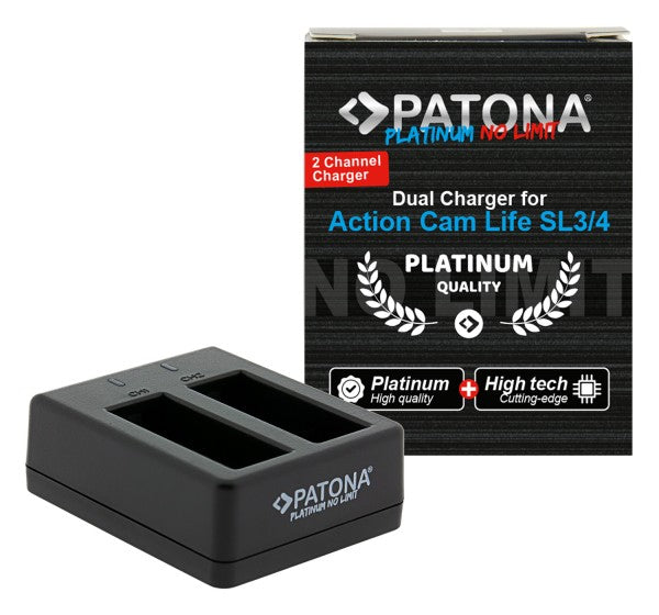 PATONA Dual Ladegerät – für PATONA Action Cam Life SL3 – 2-fach, USB