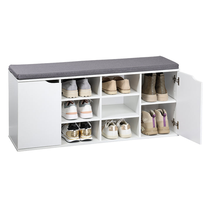 Kesper Garderobe mit Schuhregal – mit Sitzkissen, Spanplatte/MDF, Weiss, 103 × 30,5 × 48 cm