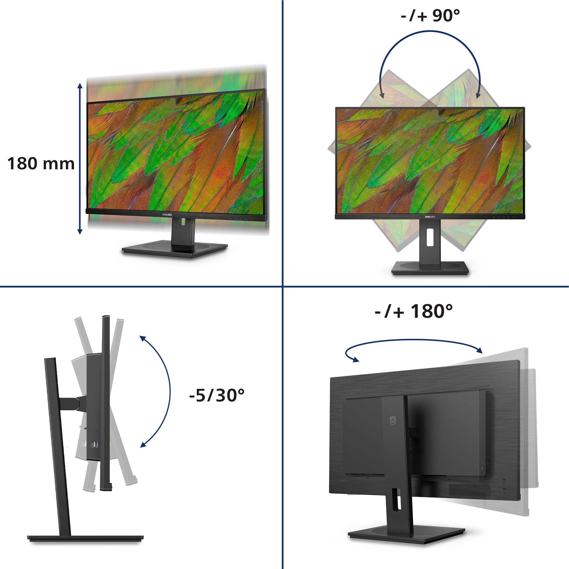 Philips 32B1N3800/00 – Monitor, 31,5", 3840 × 2160 (UHD 4K), VA, 60 Hz, 350 cd/m², VESA 100 × 100, Schwarz