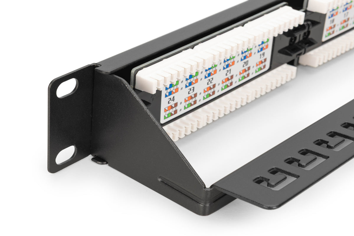 Digitus Patchpanel Cat6 – 24× 1G RJ‑45, ungeschirmt, PoE-fähig, 1U, schwarz