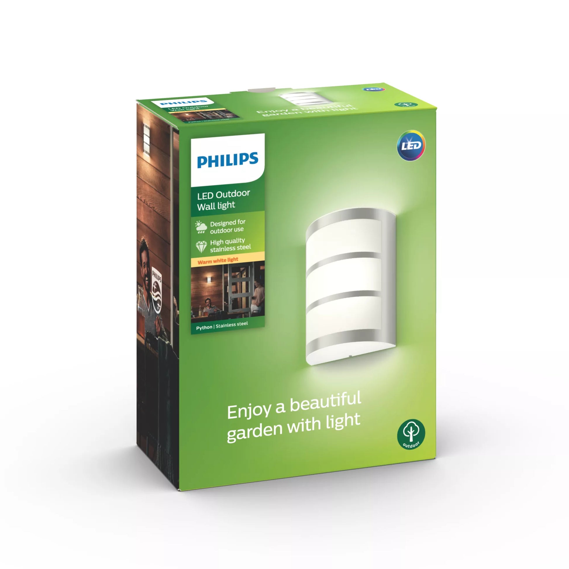Philips by Signify Philips Aussenwandleuchte – 21,5 cm, 600 lm, 6 W, Warmweiss, 2700 K, IP44, Netzbetrieb, Grau, Edelstahl