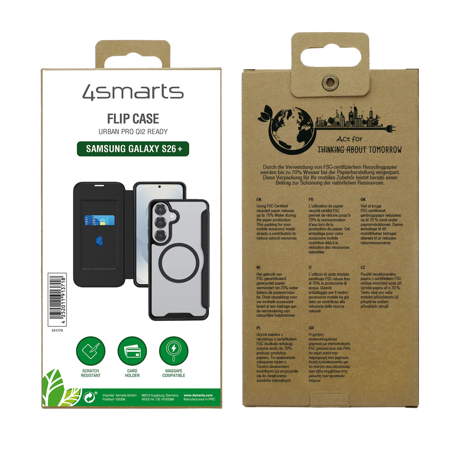 4smarts Urban Pro Wallethülle – für Samsung Galaxy S26+ – MagSafe, 1 Kartenfach, PU, Schwarz, Magnetverschluss
