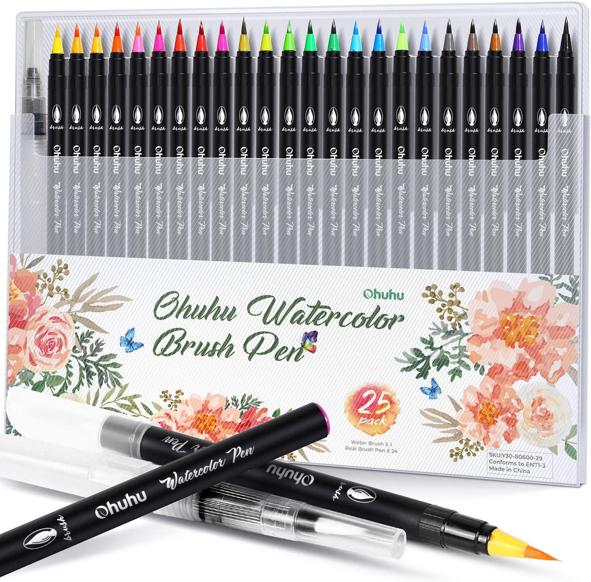 Ohuhu Aquarell-Pinselstifte – Pinselspitze, wasservermalbar, 24 Farben