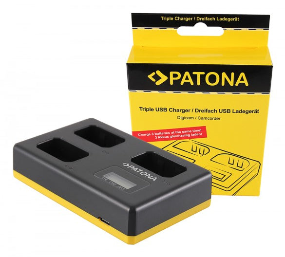 PATONA USB Triple Akkulader – für Sony NP-FW50, NEX-3, NEX-3A und andere – 3-fach, USB