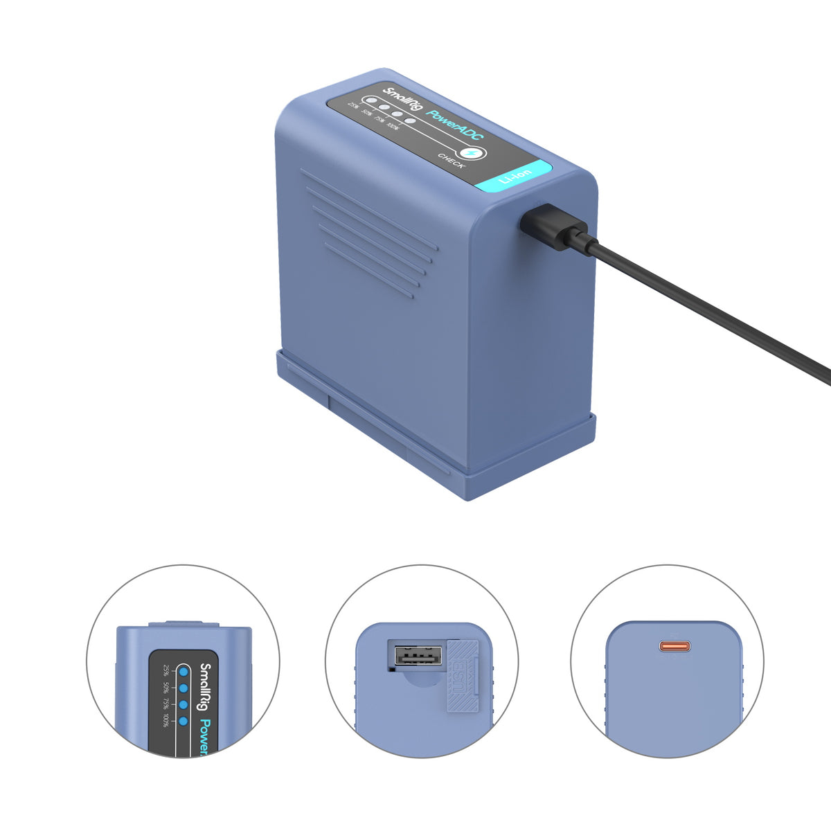 SmallRig NP-F970 Akku 10'500 mAh, 7,27 V – USB-C – für Kamera, LED-Videoleuchte, Monitor u. a. – Blau