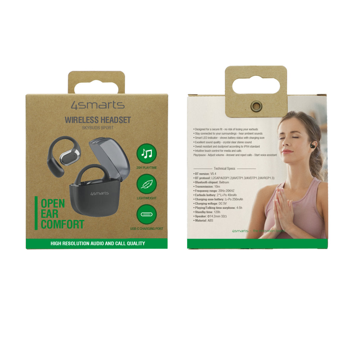 4smarts SkyBuds Sport – True Wireless In-Ear (Ohrbügel) – Bluetooth, IPX4, Mikrofon – Schwarz – bis 20 h
