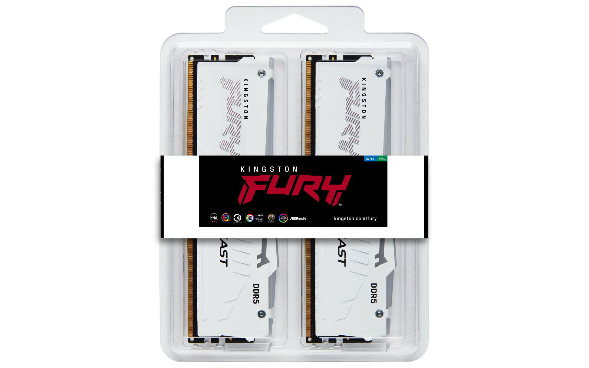 Kingston Technology Kingston FURY Beast – DDR5 RAM 2×16 GB 5600 MT/s CL40, RGB Weiss, 288-Pin DIMM