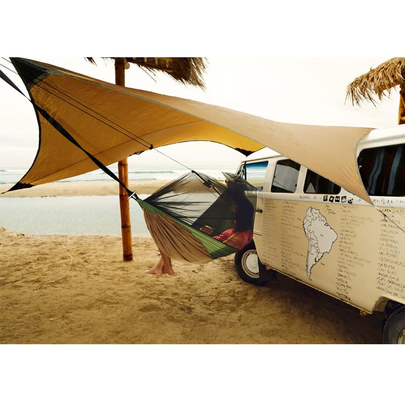 AMAZONAS Abdeckplane (Tarp) – Wassersäule 2000 mm, mit Aufbewahrungsbox – 1400×1680×3400 mm – Braun