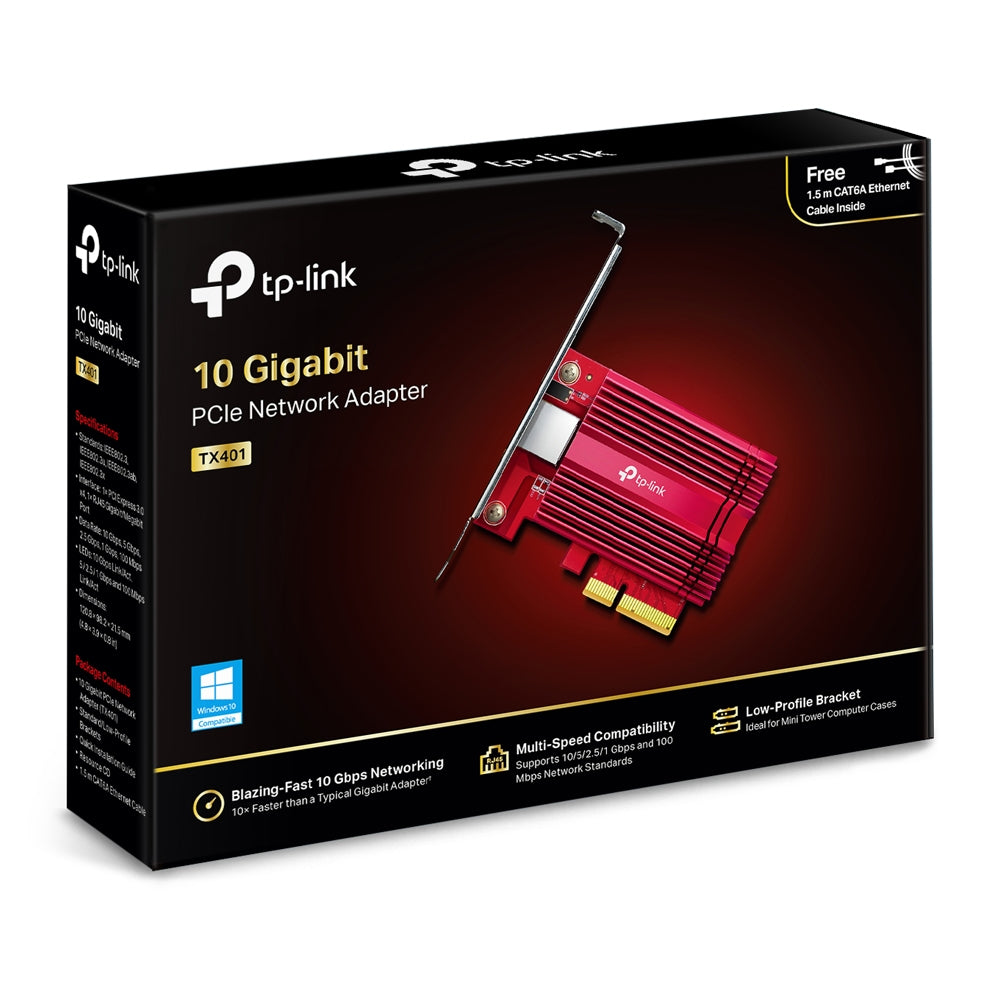 TP-Link TX401 PCIe 10-Gigabit Netzwerkkarte – 10 Gbit/s (10GBase-T), PCIe 3.0, 1× RJ-45, für Windows/Linux