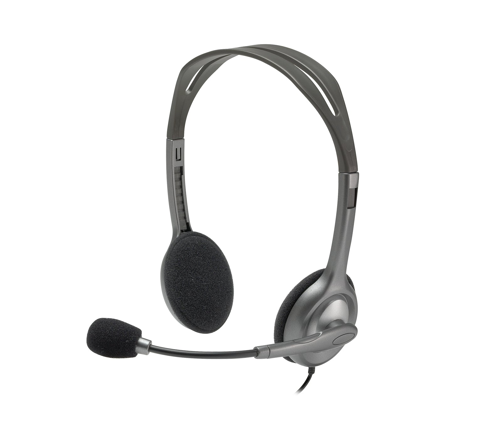 Logitech H110 Office-Headset – On-Ear, Stereo, Kabel, 2 × 3,5 mm Klinke, Schwarz/Silber