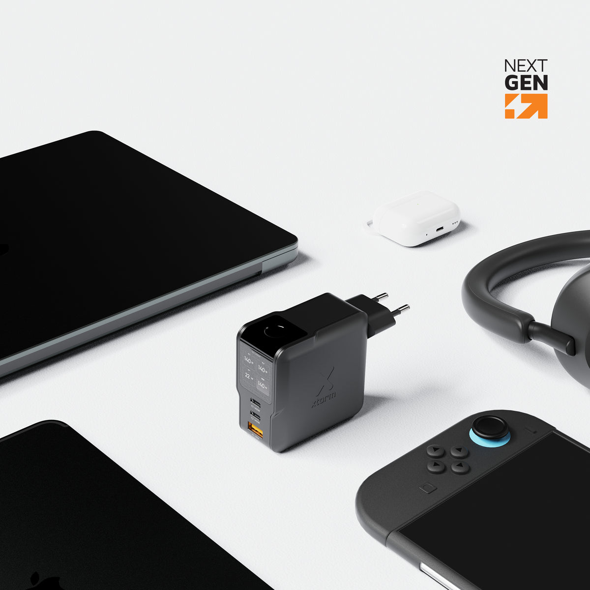 Xtorm NextGen XECNG1401 USB-Ladegerät 140 W – USB-C×2, USB-A×1 – PD, QC 3.0, GaN