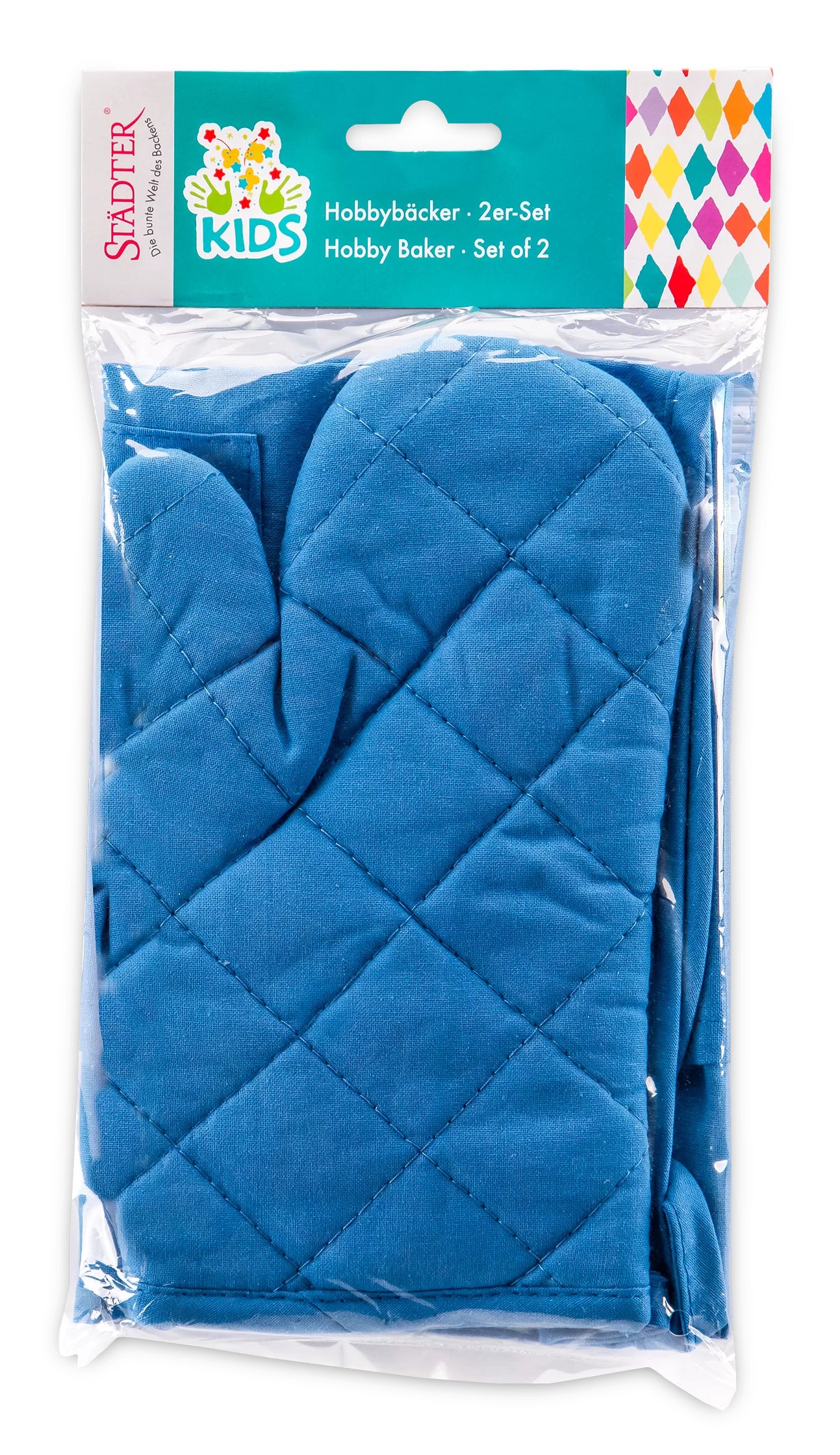 Städter Kochschürze Kleiner Hobbybäcker – Baumwolle, 40×59,5 cm, Blau, inkl. hitzebeständigem Handschuh