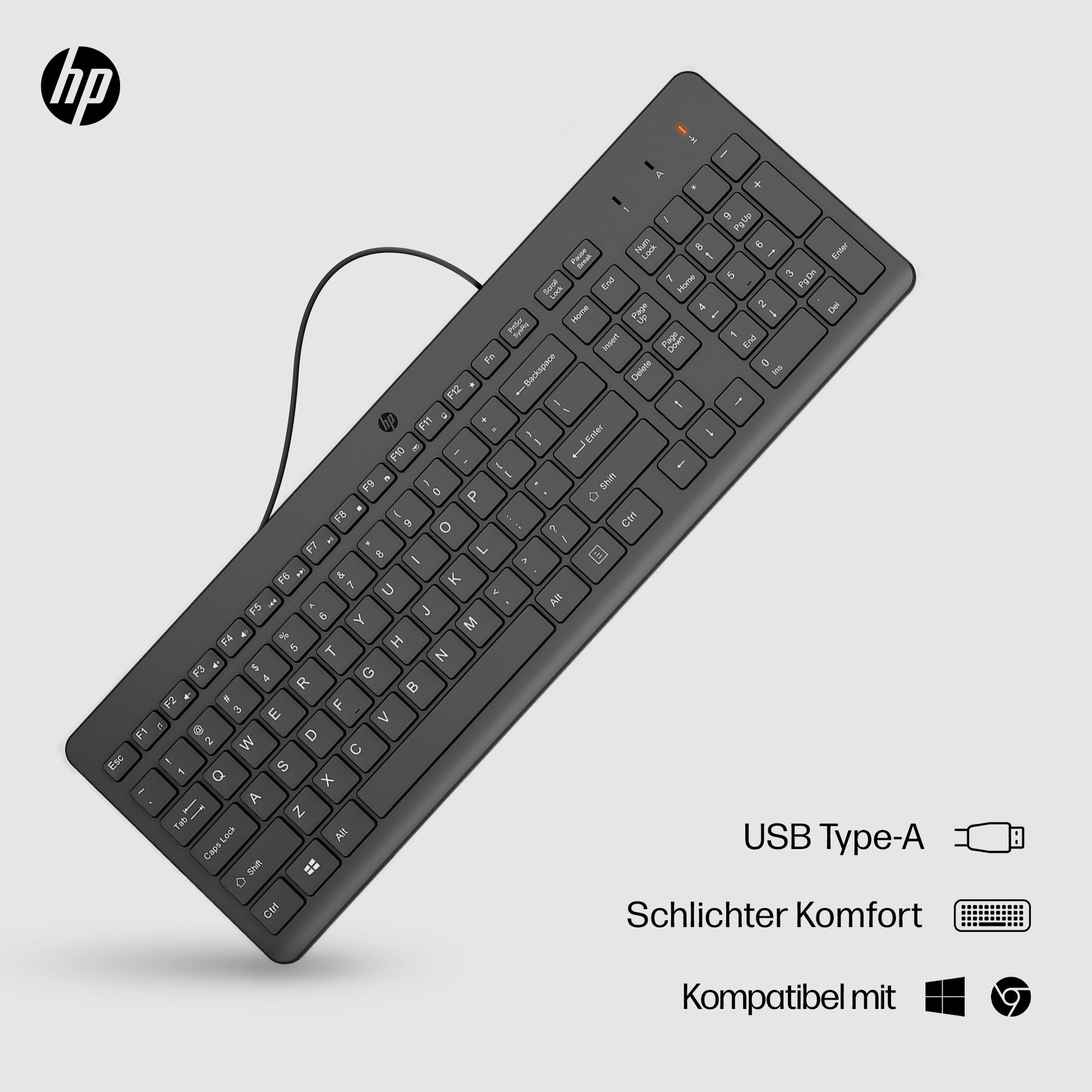 HP 150 – Tastatur – 100% – mechanisch – kabelgebunden, USB‑A – QWERTY (US‑INT) – Schwarz