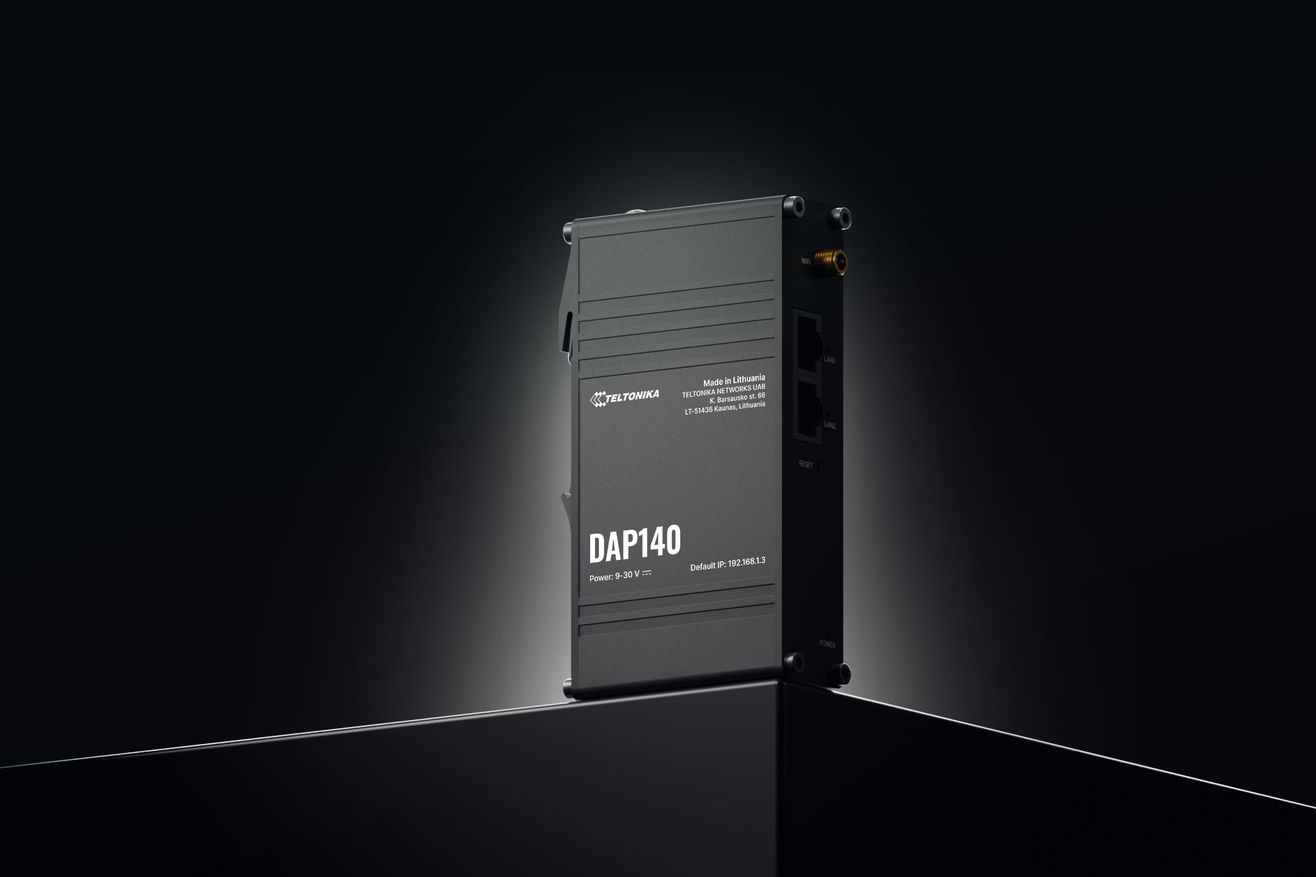 Teltonika DAP140 – Wi‑Fi 4 Access Point, 2,4 GHz, 300 Mbit/s, 1GbE, Passive PoE, Wandmontage, IP30, Schwarz