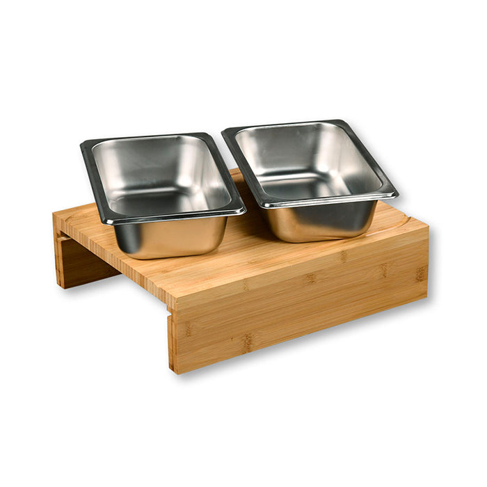 Kesper Schneidebrett 35 × 29 × 9,5 cm, Bambus/Edelstahl, mit Saftrille, mit 2 Auffangschalen, Braun/Silber