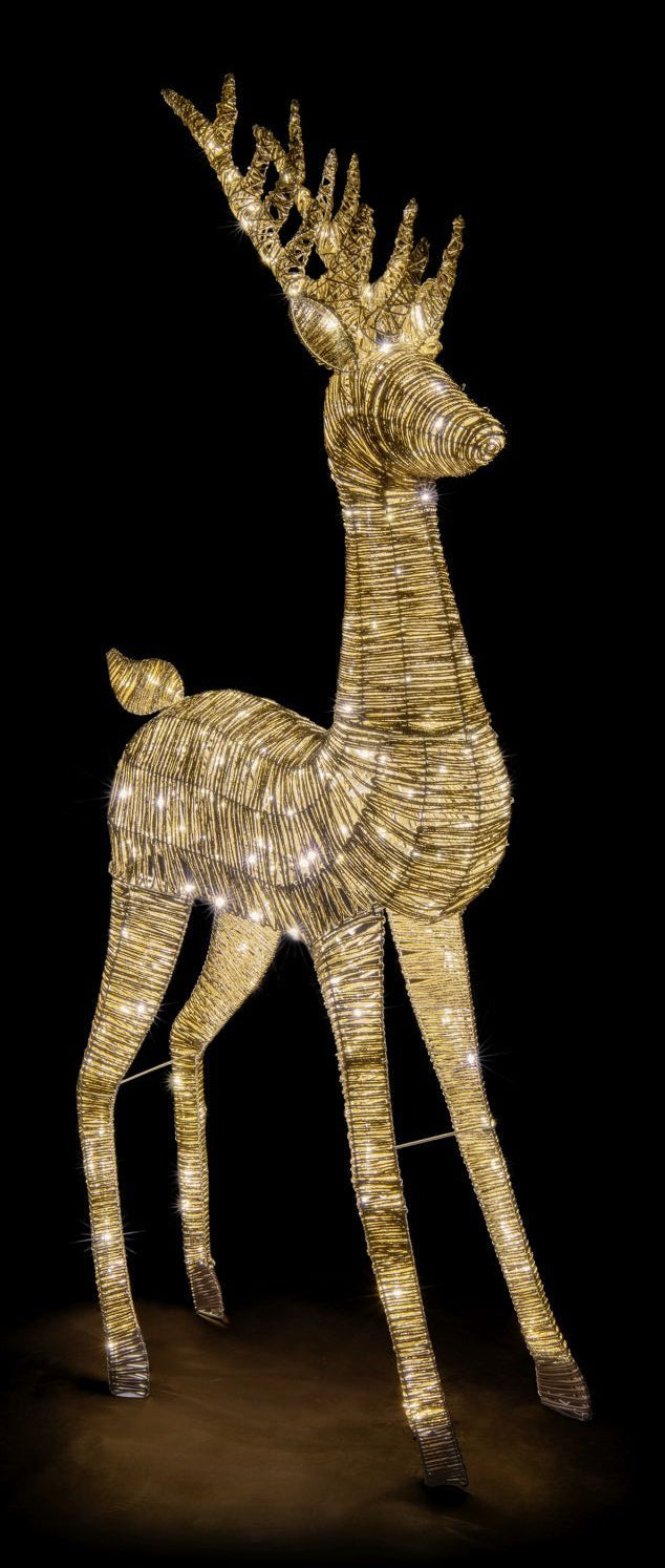 STT Dekorative Aussenleuchte Rentier – 180 cm, Warmweiss, Netzbetrieb, 225 LEDs, Gold, Kunststoff, Metall