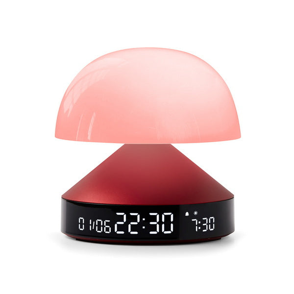 LEXON Lichtwecker Mina Sunrise – digital – 11 × 11 × 11 cm, weinrot, USB-Ladeport, Wecklicht