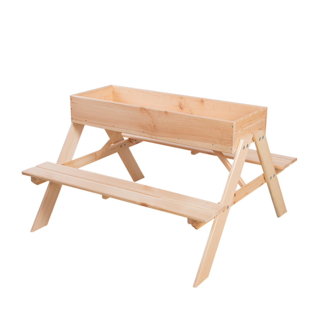 Esschert Design Picknicktisch mit Sandkasten – 93 × 60 × 88 cm – 1 Stück – ab 3 Jahren – Kiefernholz, Braun