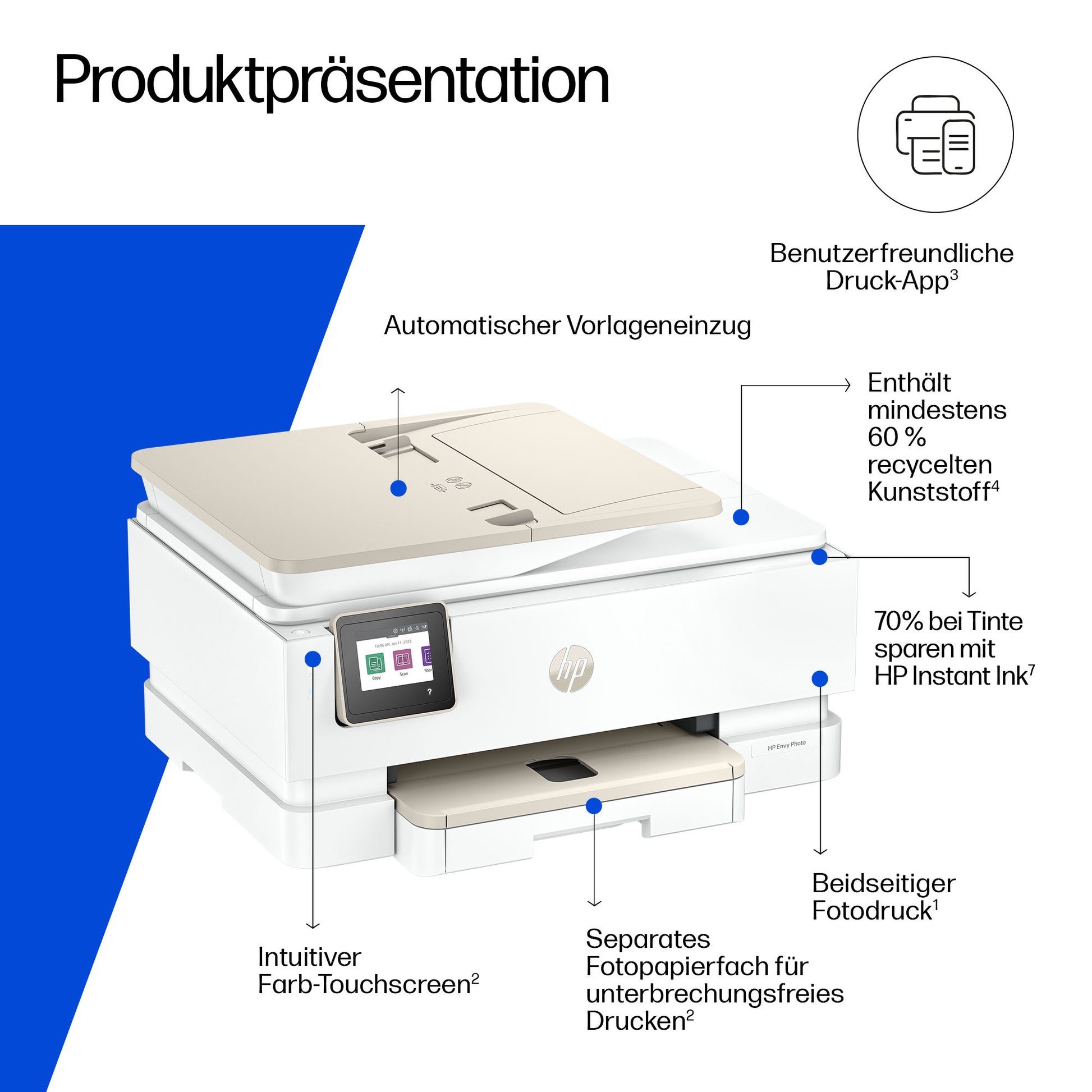 HP Envy Photo 7930 – Farbtintenstrahl-Multifunktionsdrucker, A4, 3-in-1, Duplex, ADF, WLAN, AirPrint