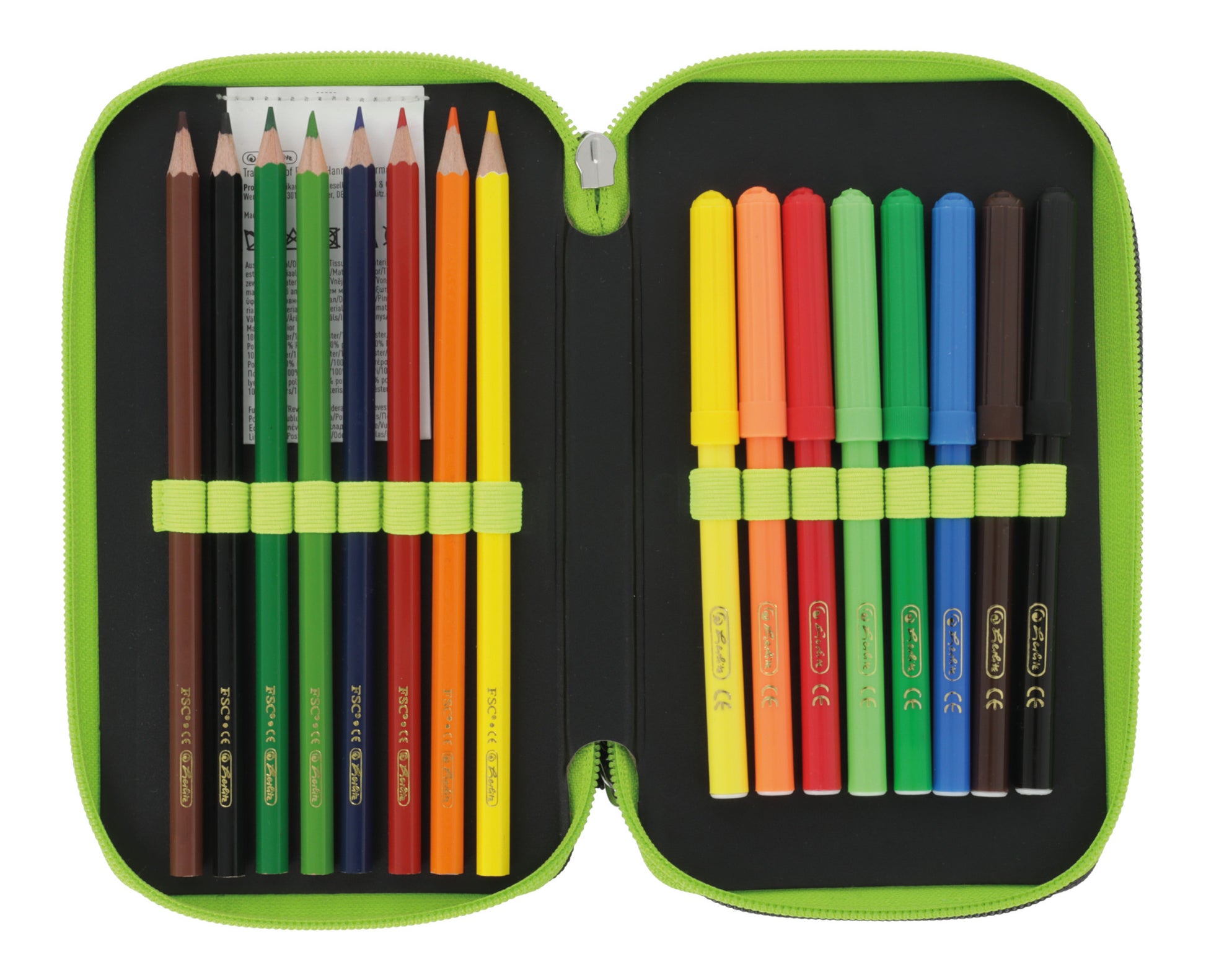 Herlitz Wild Life – Schüleretui, gefüllt (23-teilig), neongrün, Polyester, 19,3 × 5 × 11,5 cm
