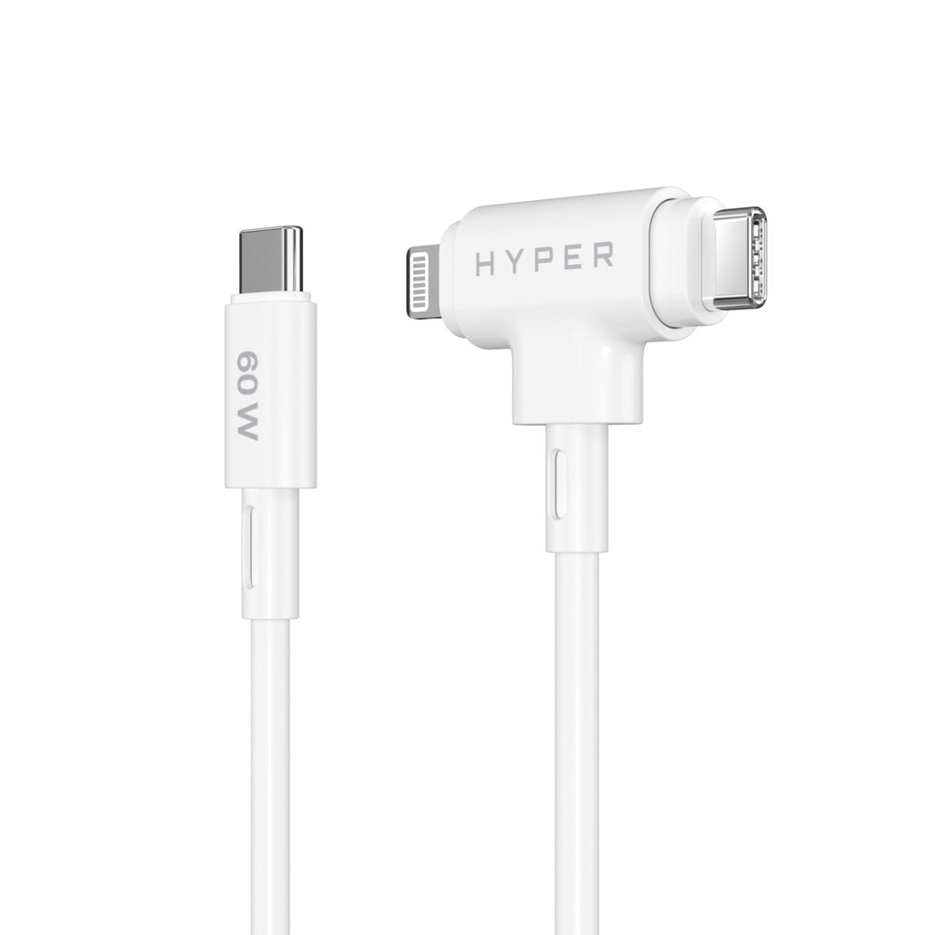 HYPER Multi-Kabel – 2-in-1 USB-C auf USB-C/Lightning 1,5 m, PD 60 W, Silikon – für iPhone/Android