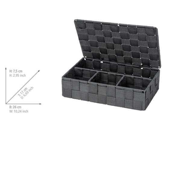 WENKO Aufbewahrungsbox Adria – Metall/Polypropylen, 26×17×7,5 cm, Dunkelgrau