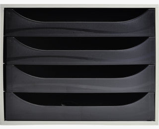 Exacompta Schubladenelement – 4 Schubladen, für A4+, mit Auszugstopp, grau/schwarz, Polystyrol (PS)