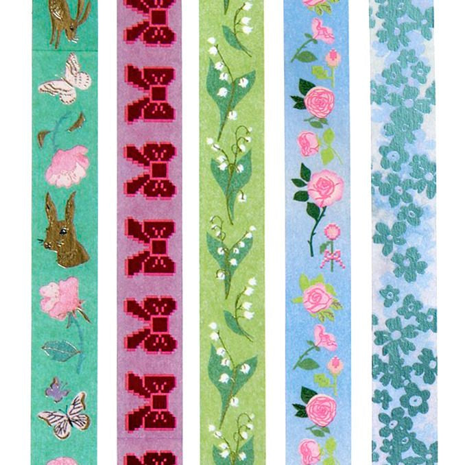 Rico Design La Vie En Rose Washi Tape – 15 mm × 10 m, mehrfarbig, Papier, wiederablösbar, 5 Rollen