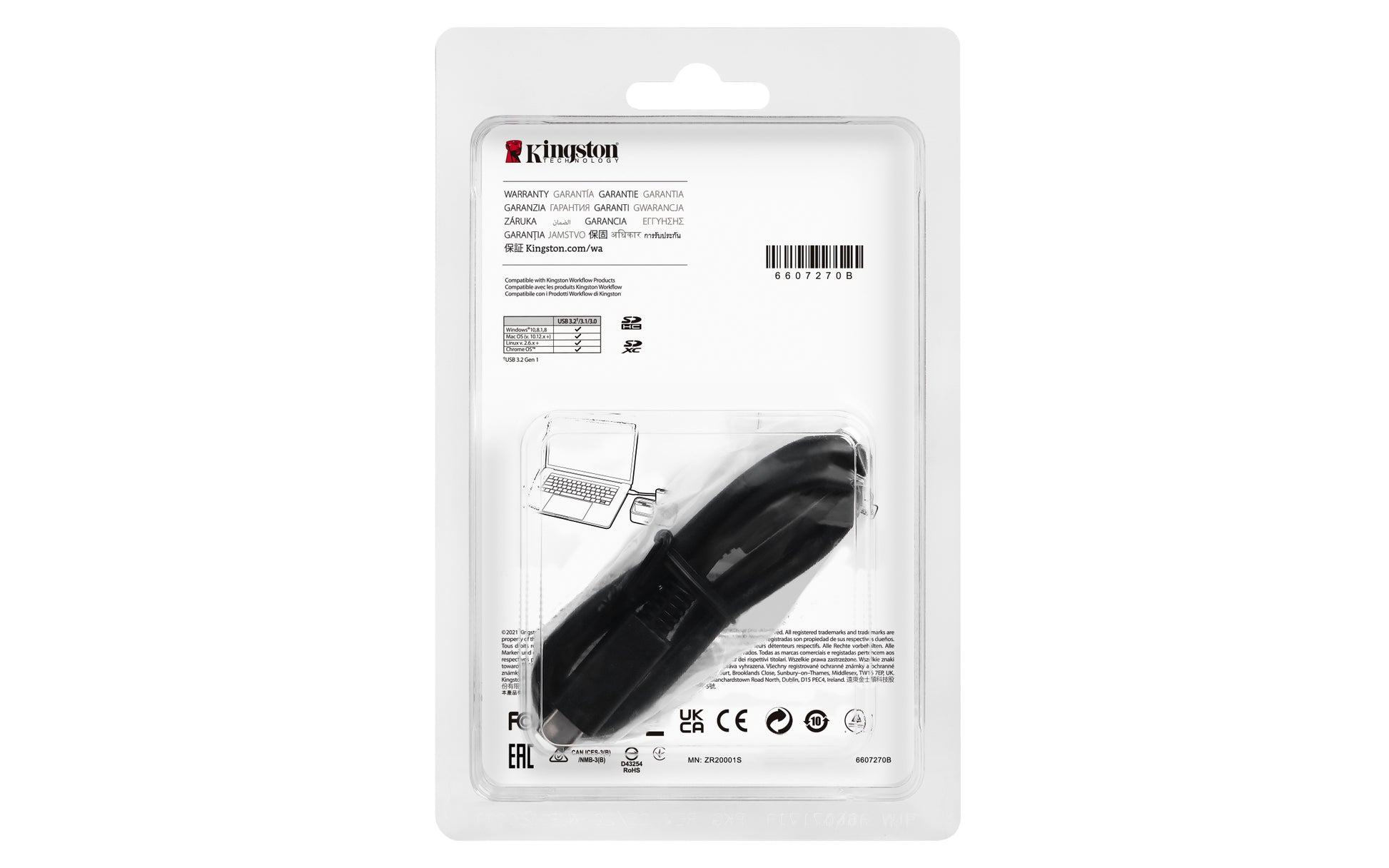 Kingston Technology Kingston – USB-Kartenleser USB-C – SD/SDHC/SDXC – USB 3.2 Gen 1 (5 Gbit/s) – Schwarz/Silber – für Windows, Mac
