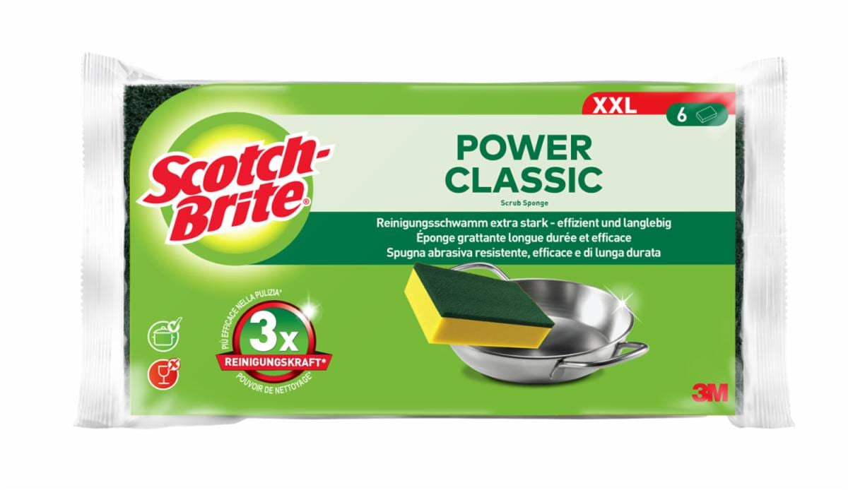 Scotch-Brite Scheuerschwamm Classic XXL – Schaumstoff, Rechteckig, für Pfannen, Gelb, 6 Stk.