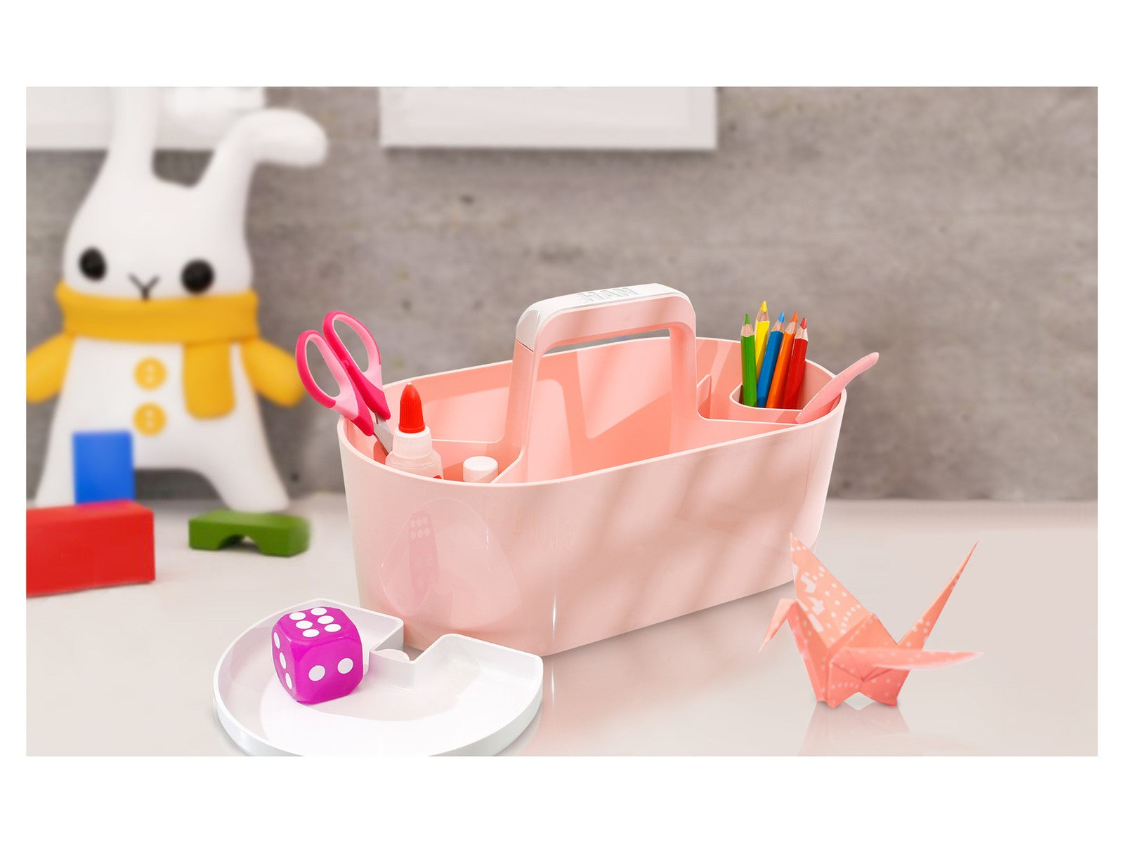 HAN Werkzeugkasten LOFT 1200-12 Aufbewahrungsbox – 4 Fächer, Rosa/Weiss, ABS, B 340 × H 190 × T 190 mm