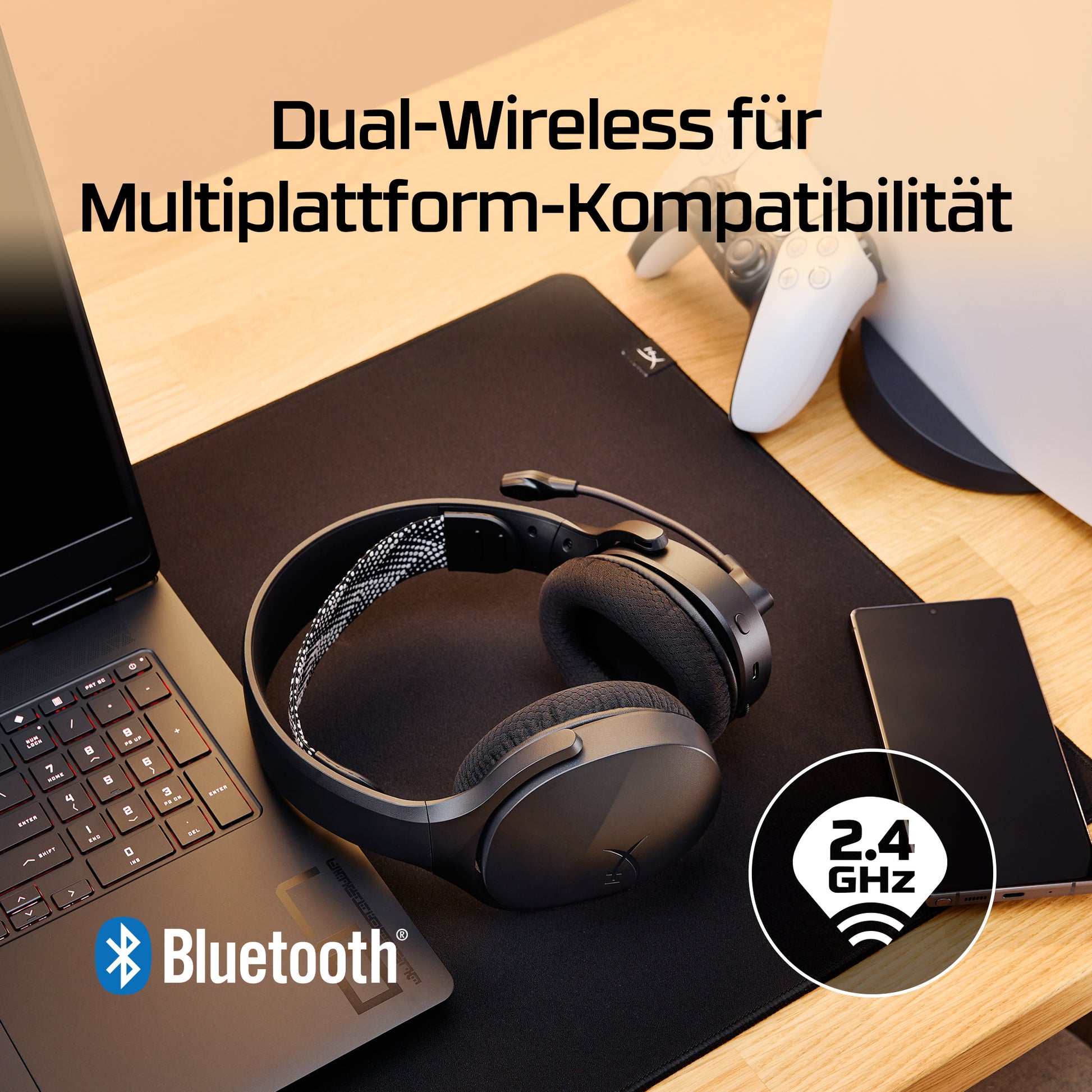 HyperX Cloud Jet Gaming-Headset – Over-Ear, Stereo, 2,4 GHz + BT 5,3, mit USB-A-Dongle, Schwarz