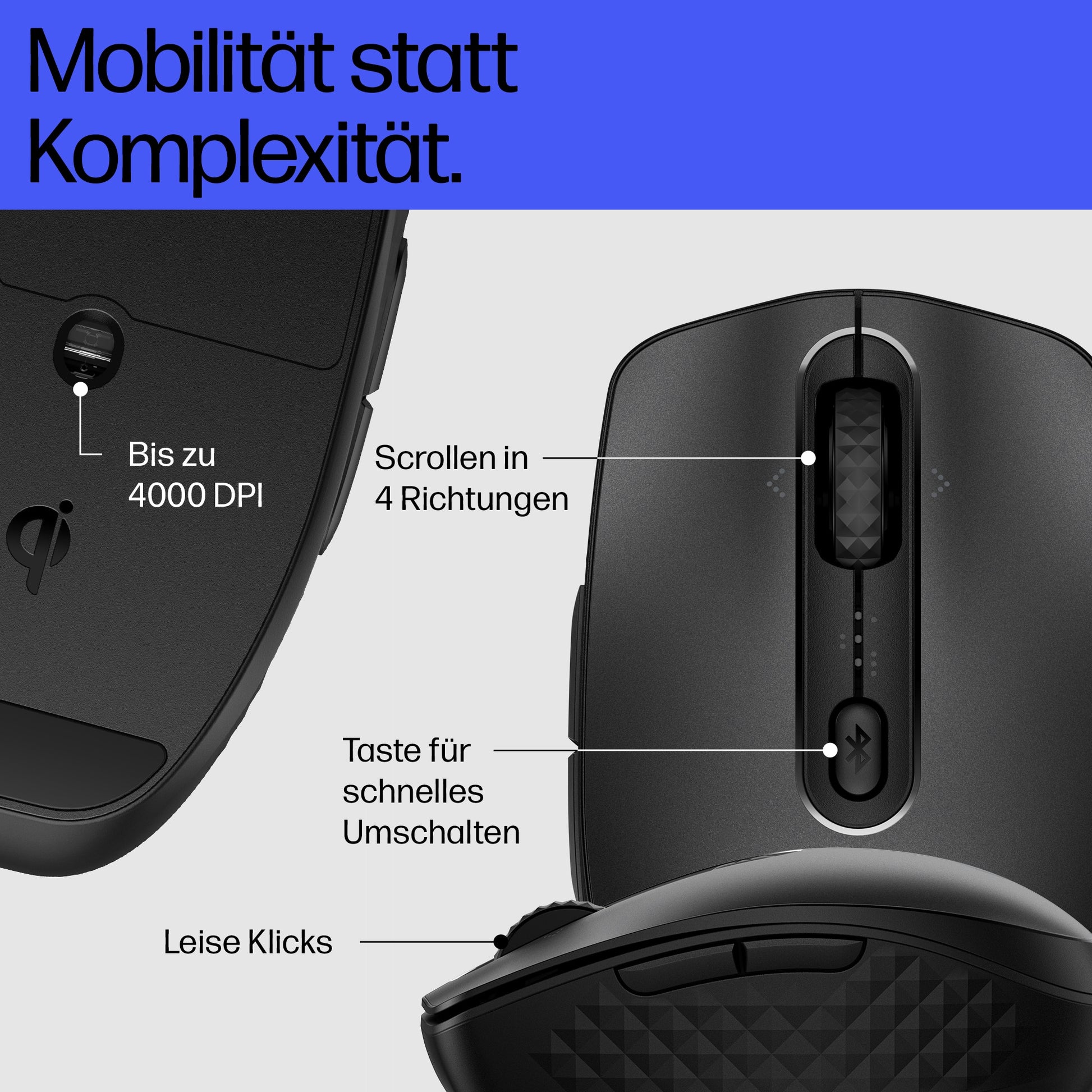 HP 695 Wiederaufladbare – Maus – Kabellos (Bluetooth), 4000 DPI, Beidhändig, Schwarz