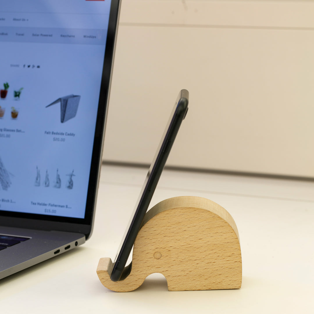 Kikkerland US182 Elefant – Tisch-Ständer – Holz – für alle Marken, Braun