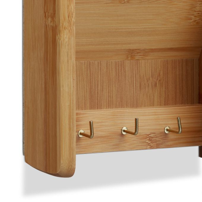 Relaxdays Wandgarderobe – 3 Haken, mit Ablage, Bambus, Braun, 15 × 7,5 × 49,5 cm