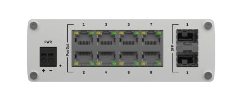 Teltonika TSW200 – Unmanaged Switch – 8× 1G, 2× SFP, PoE+, PoE-Budget 240 W, 19"