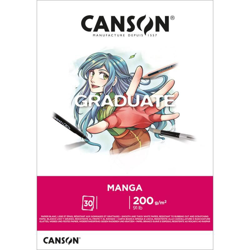 Canson Graduate Manga Skizzenblock – A4 – 200 g/m² – kurzseitig geleimt – 30 Blatt, weiss, weich