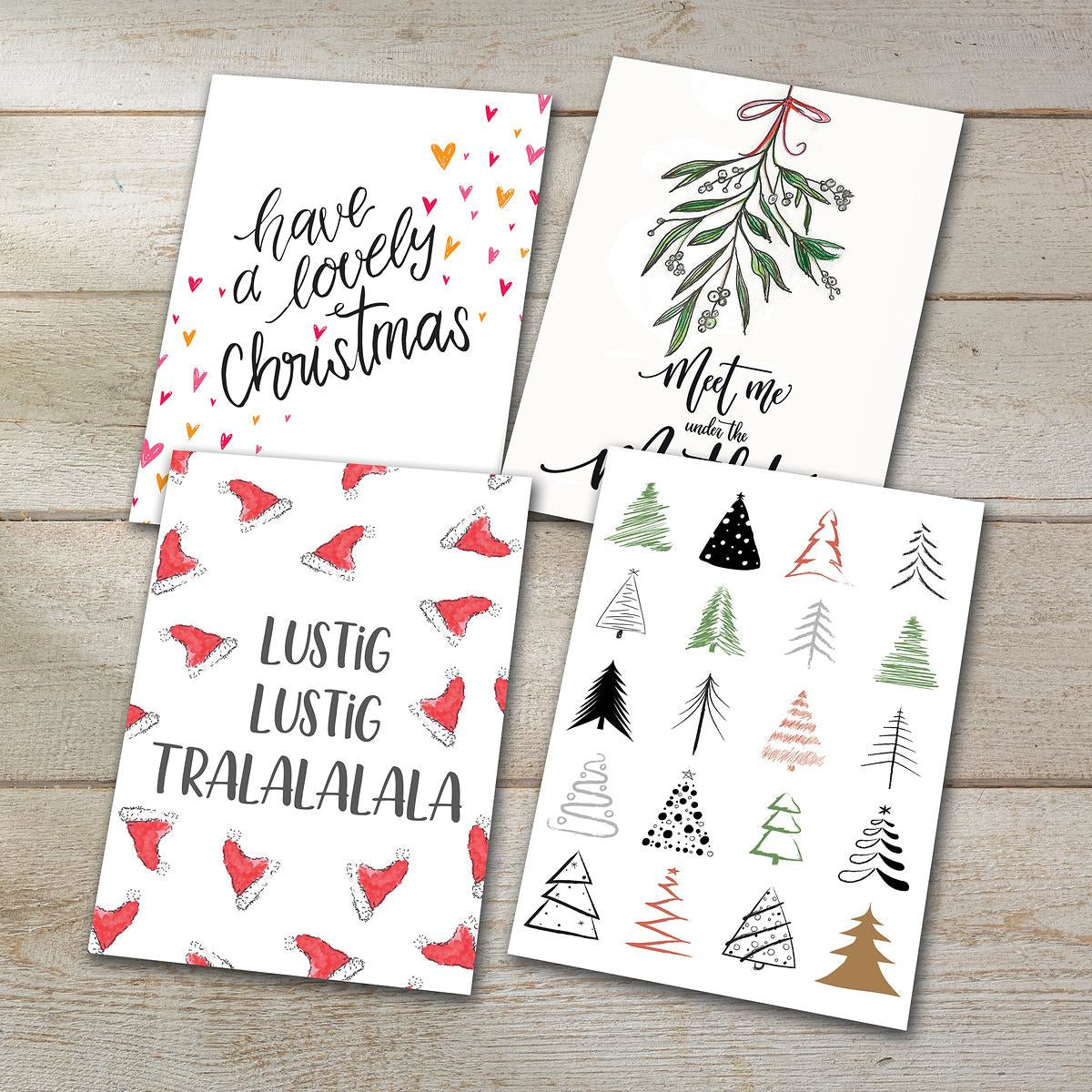 Sigel Grusskarte Weihnachten (Buntes Weihnachten) – A6 (105 × 148 mm), Text DE/EN, für Inkjet/Laser/Kopierer