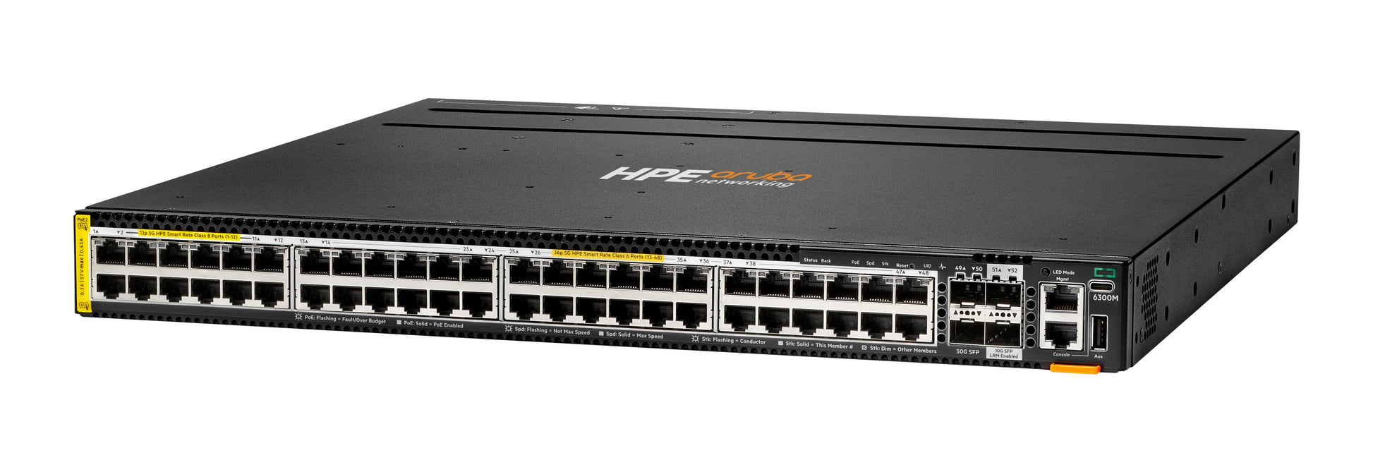 HPE Aruba CX 6300M – Managed L3 Switch – 48× 1G, 2× SFP+, PoE++, PoE-Budget 90 W, 19", 1U