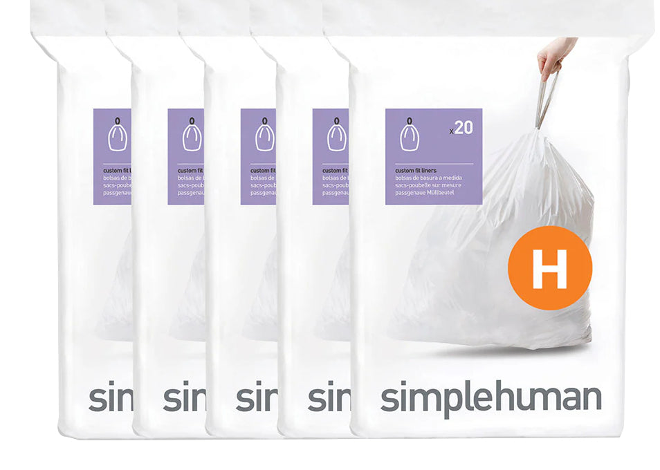 simplehuman Kehrichtsack für Code H – 35 l, mit Zugband, PE, Weiss, 708 × 469 mm, 100 Stk