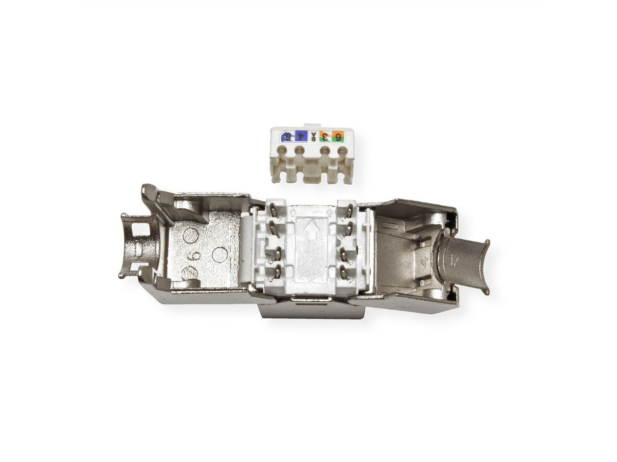 VALUE 26.99.0376 Keystone Cat6A STP – RJ‑45 Buchse, Flach, Edelstahl, 20×37×22,5 mm