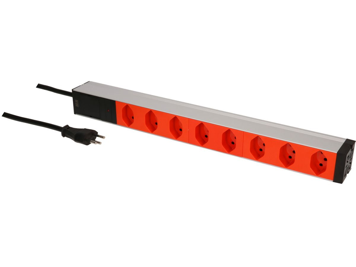 Max Hauri AG Max Hauri Rack-PDU – 1U, mit Montagewinkeln, 8× T13, T12, 230 V/10 A, 3 m, mit Überstromschutz, orange