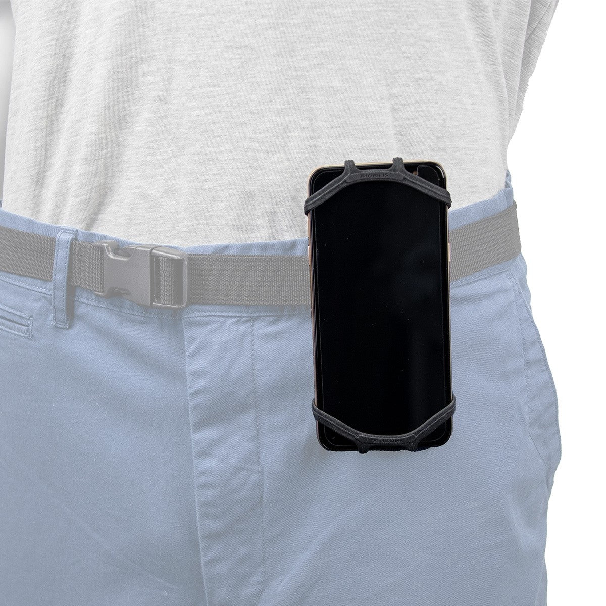 Mobilis 001359 – Spezial-Zubehör – Gürtelclip, Silikon, drehbar 90° – für Smartphones 12,7–17,8 cm – Schwarz