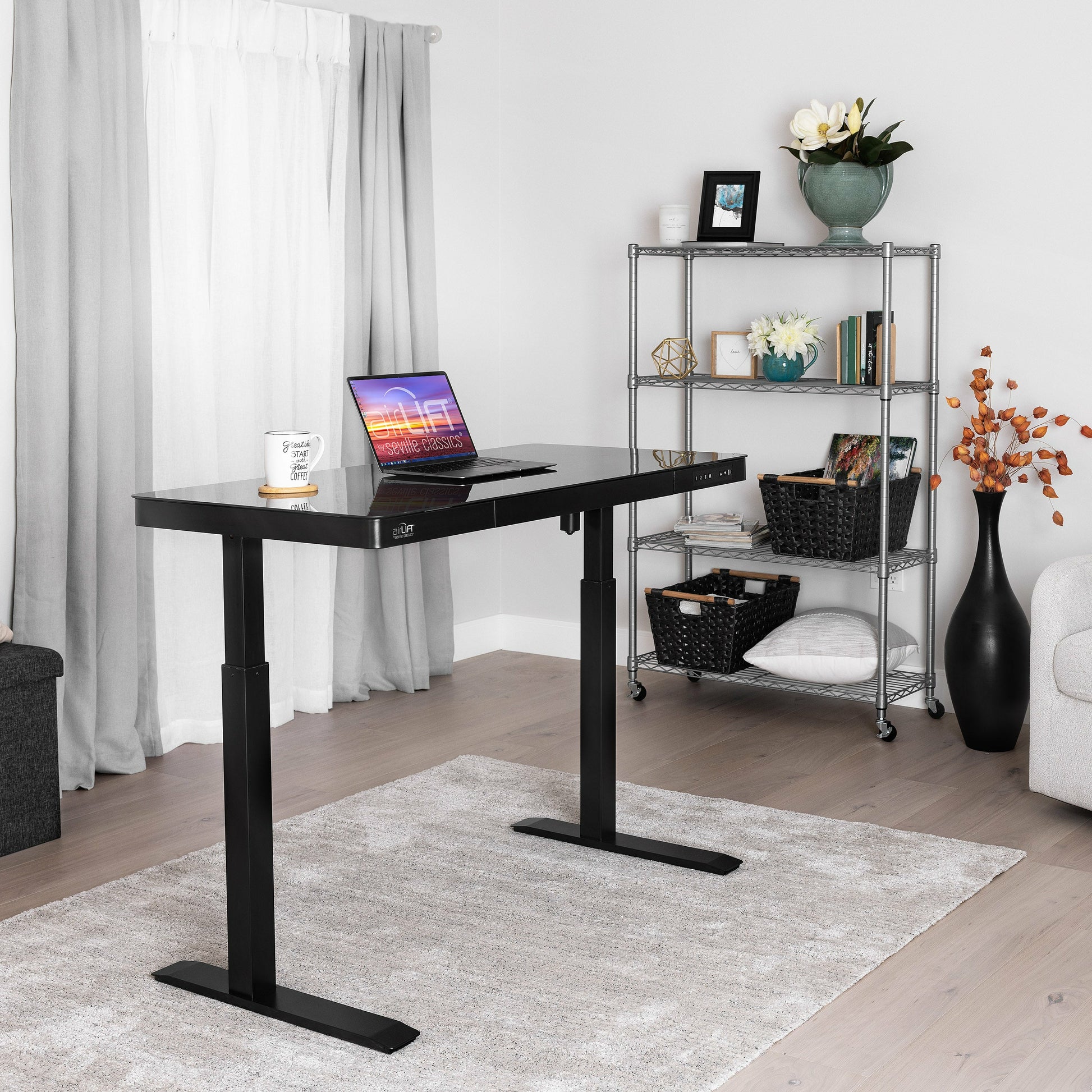 Seville Classics Airlift Steh-/Sitz-Tisch – 121,9 × 61 cm, Schwarz, Stahl