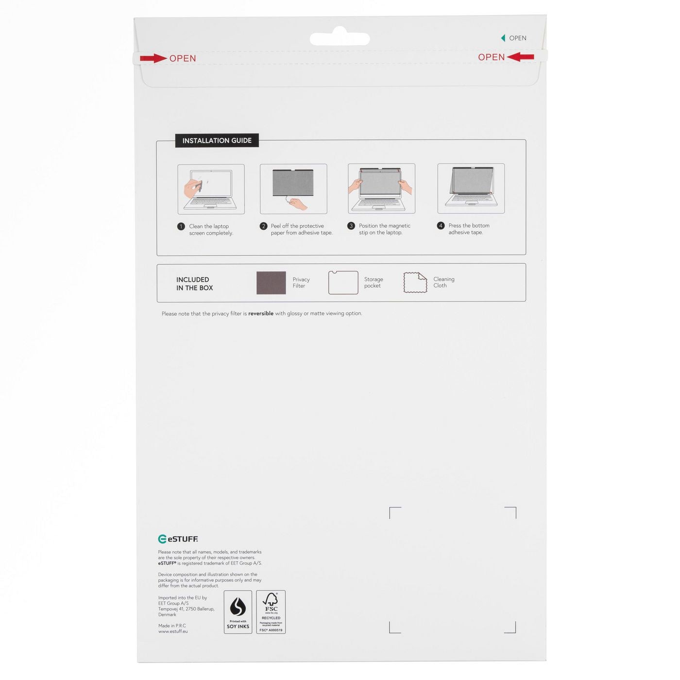eSTUFF Displayschutz für 13,3" (16:10, 299 × 195 mm)