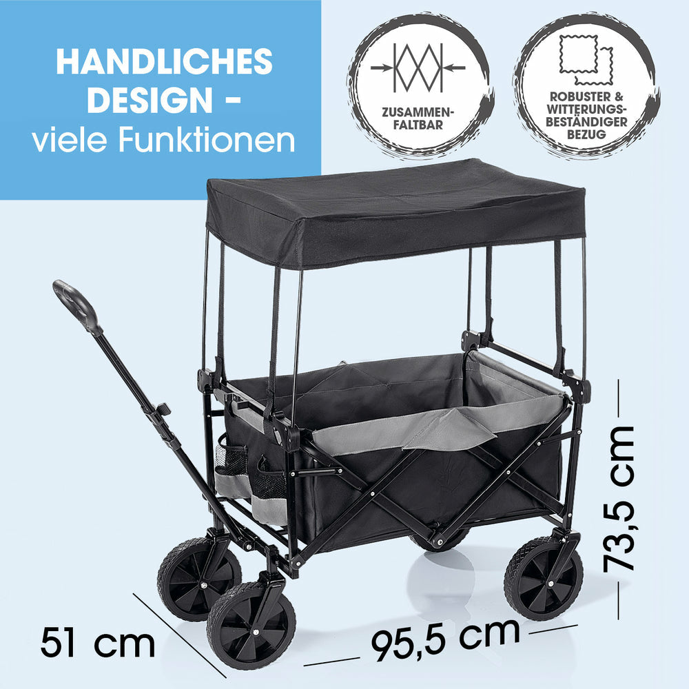 EASYmaxx Faltbarer Bollerwagen – bis 80 kg, 510×955×735 mm – schwarz, Kunststoff/Polyester/Stahl