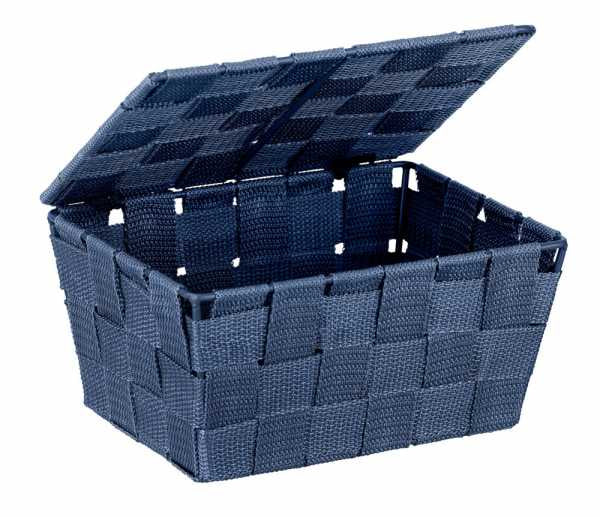 WENKO Aufbewahrungsbox Adria – 19×14×10 cm, Metall/Polypropylen (PP), mit Deckel, Dunkelblau