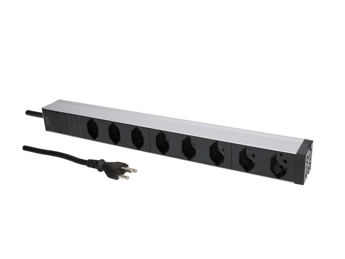 Max Hauri AG Max Hauri PDU 19" 8× T23 – 1U – 3 m Kabel – Überstromschutz – schwarz