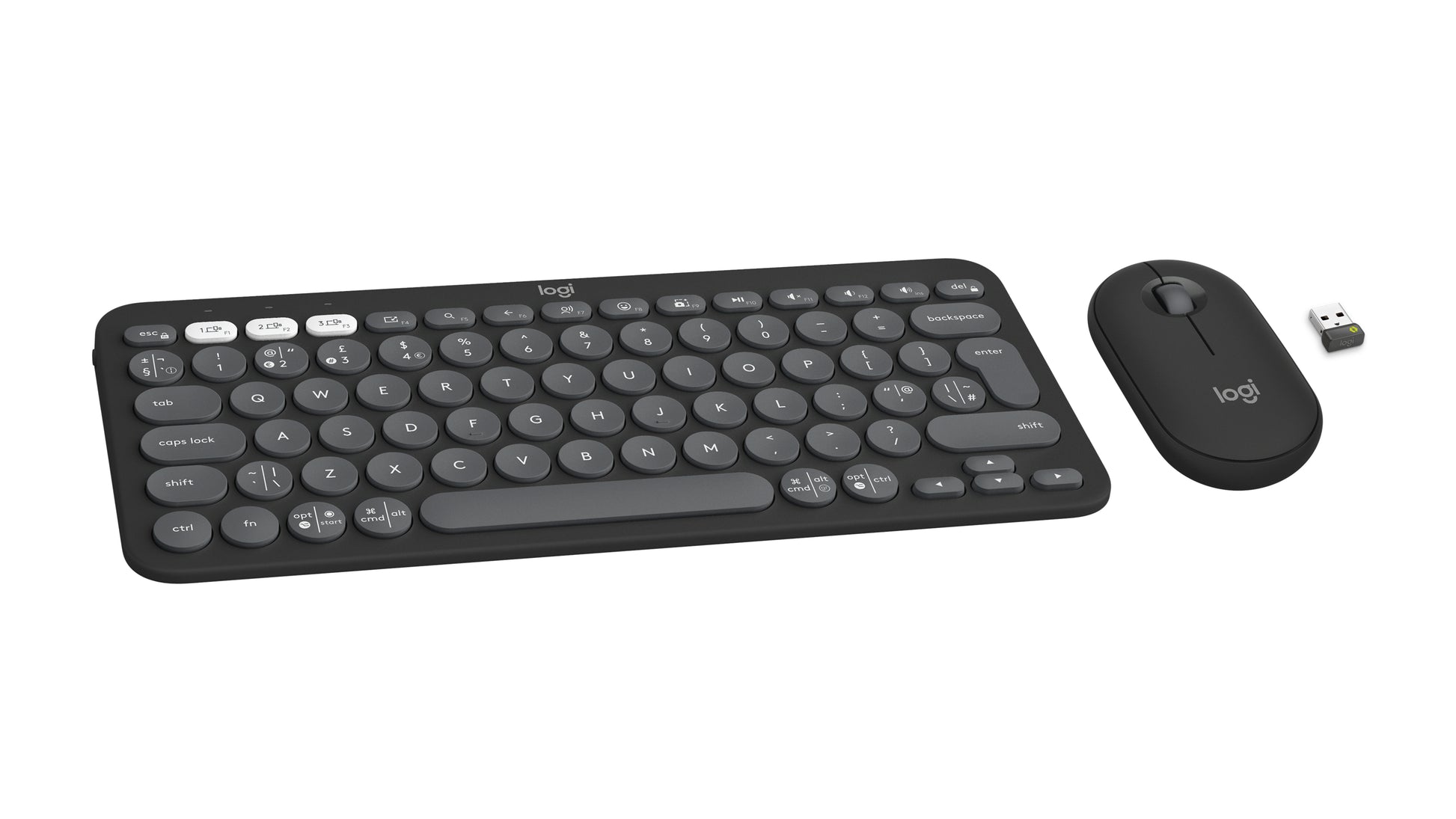Logitech Pebble Keys 2 – Tastatur-Maus-Set – Bluetooth & 2,4 GHz (Logi Bolt) – QWERTY (UK-INT) – Graphit