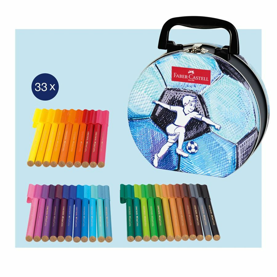 Faber-Castell Connector Filzstifte, Fussballcase – auswaschbar, 33 Farben